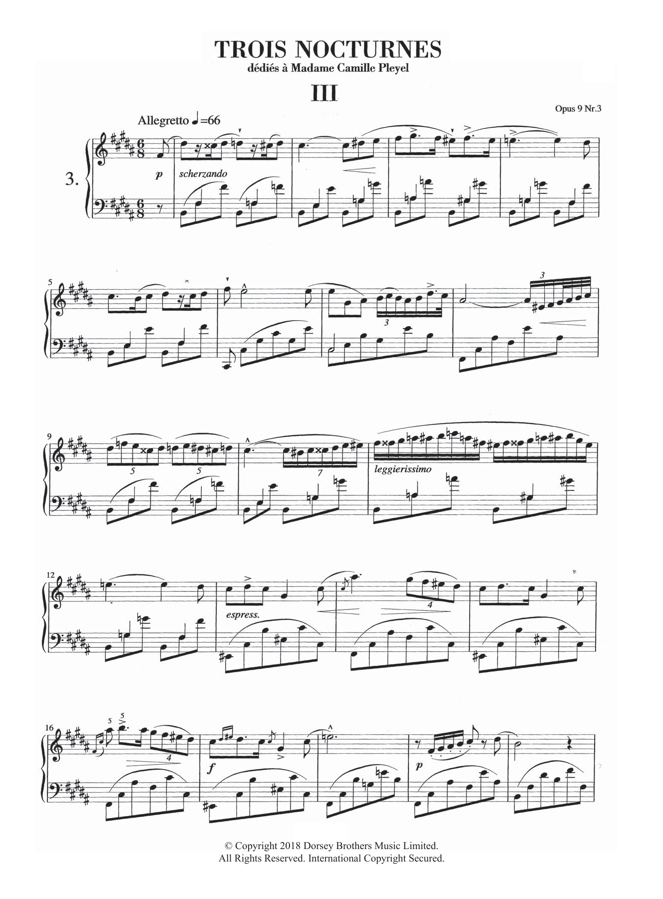 Download Frederic Chopin Nocturne in B Major, Op. 9, No. 3 Sheet Music and learn how to play Piano PDF digital score in minutes
