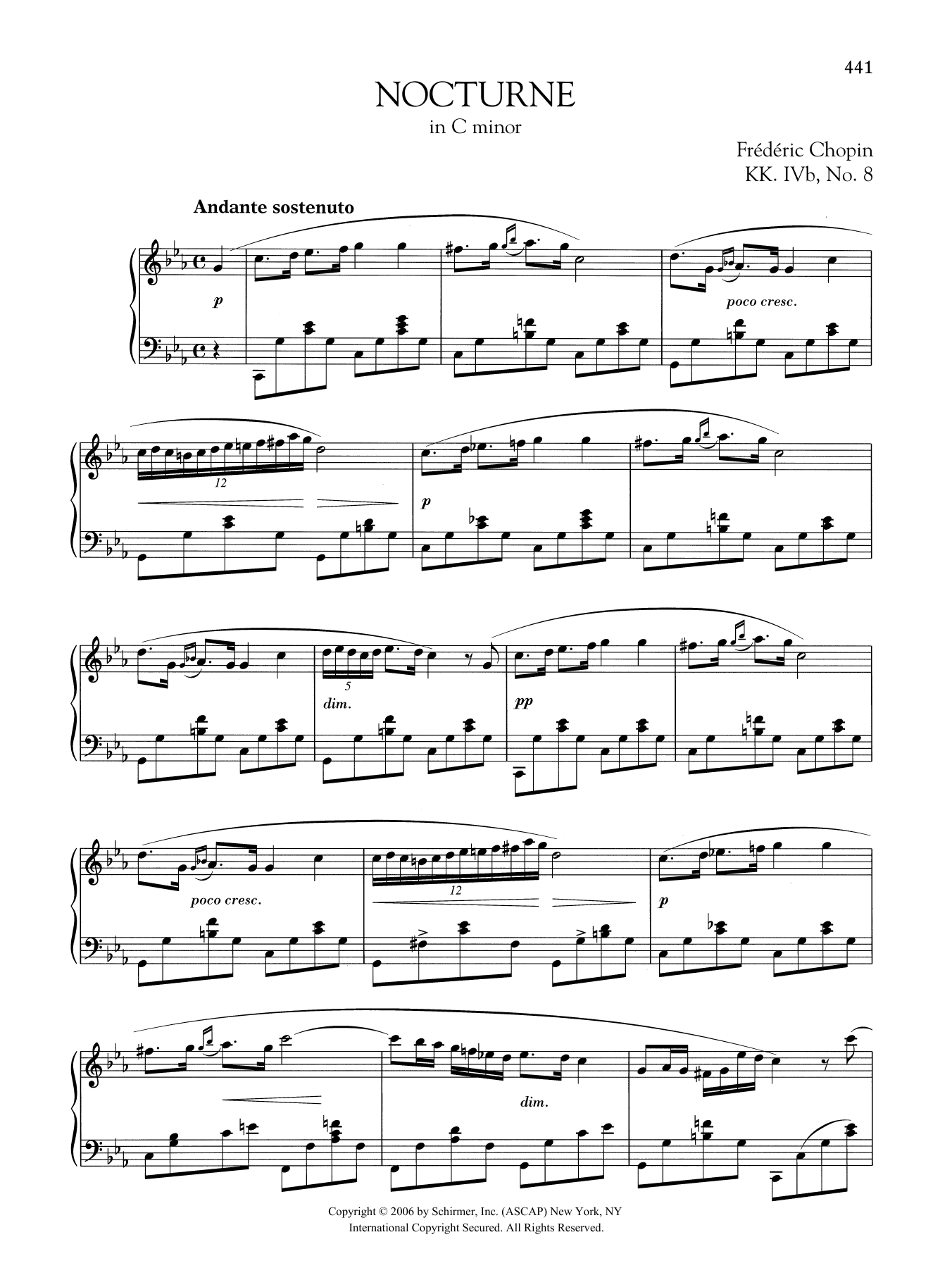 Download Frédéric Chopin Nocturne in C minor, KK. IVb, No. 8 Sheet Music and learn how to play Piano Solo PDF digital score in minutes