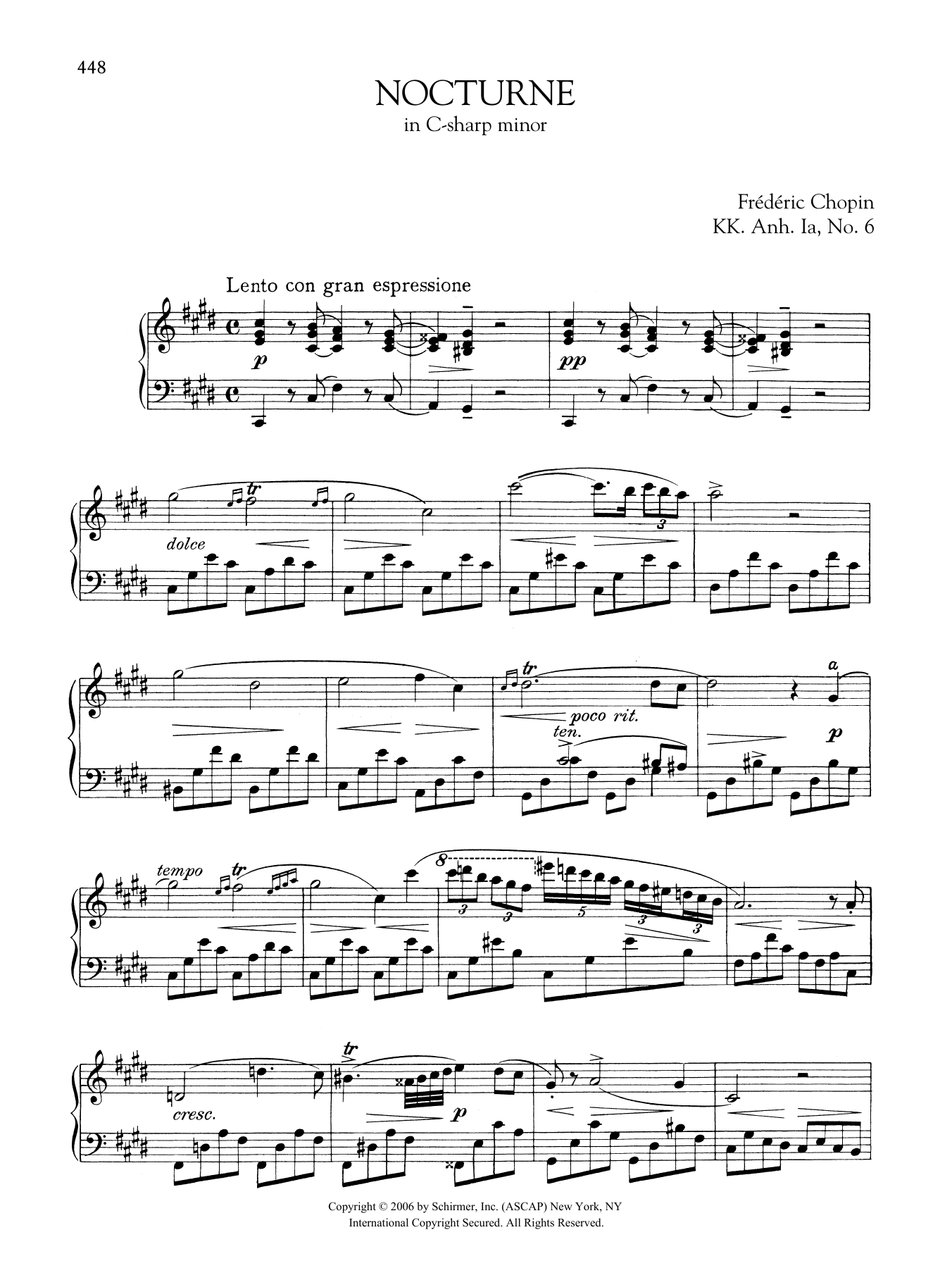 Download Frederic Chopin Nocturne In C-Sharp Minor, KK. Anh. Ia, No. 6 Sheet Music and learn how to play Educational Piano PDF digital score in minutes