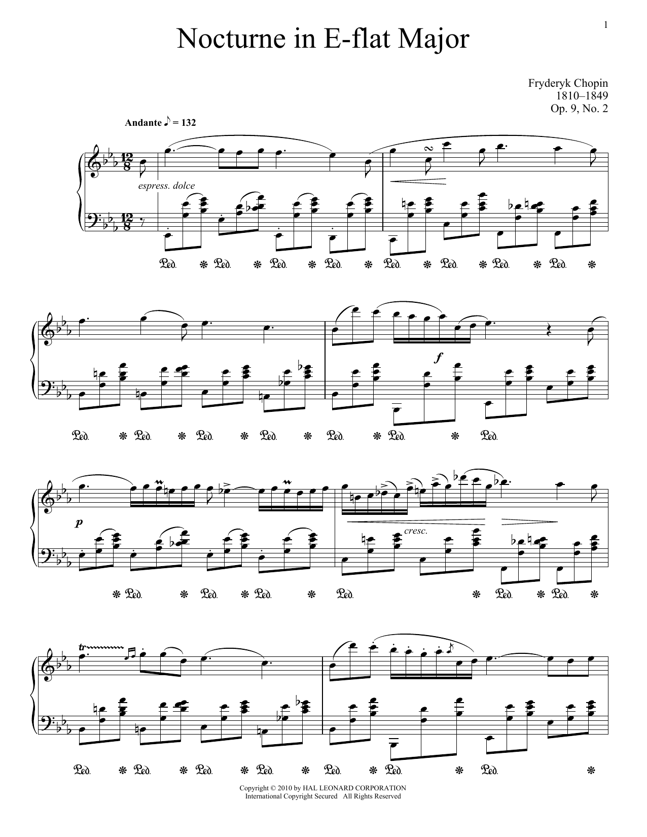 Download Frédéric Chopin Nocturne in E-flat Major, Op. 9, No. 2 Sheet Music and learn how to play Piano Solo PDF digital score in minutes