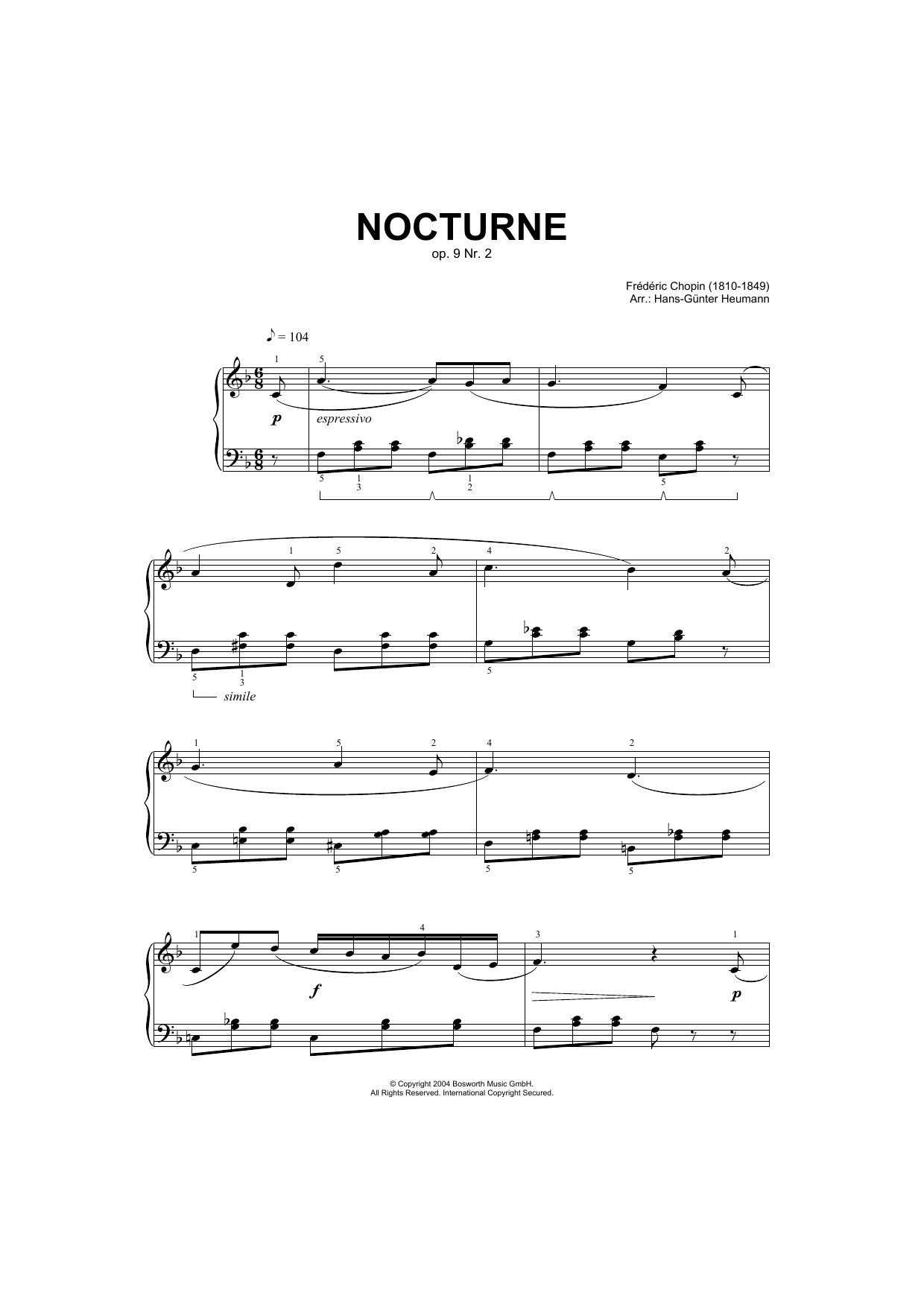 Download Frederic Chopin Nocturne, Op.9, No.2 Sheet Music and learn how to play Piano PDF digital score in minutes