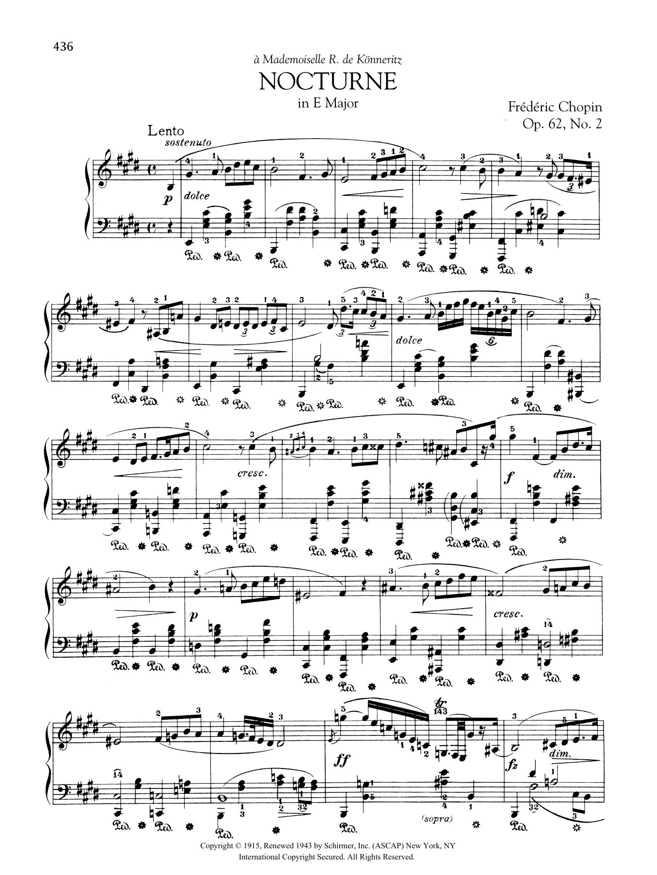 Download Frédéric Chopin Nocturne in E Major, Op. 62, No. 2 Sheet Music and learn how to play Piano Solo PDF digital score in minutes