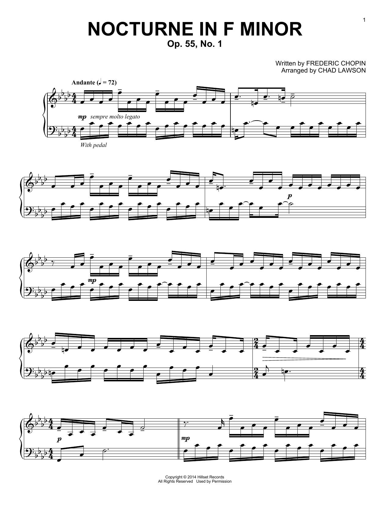Download Frederic Chopin Nocturne In F Minor, Op. 55, No. 1 (arr. Chad Lawson) Sheet Music and learn how to play Piano Solo PDF digital score in minutes