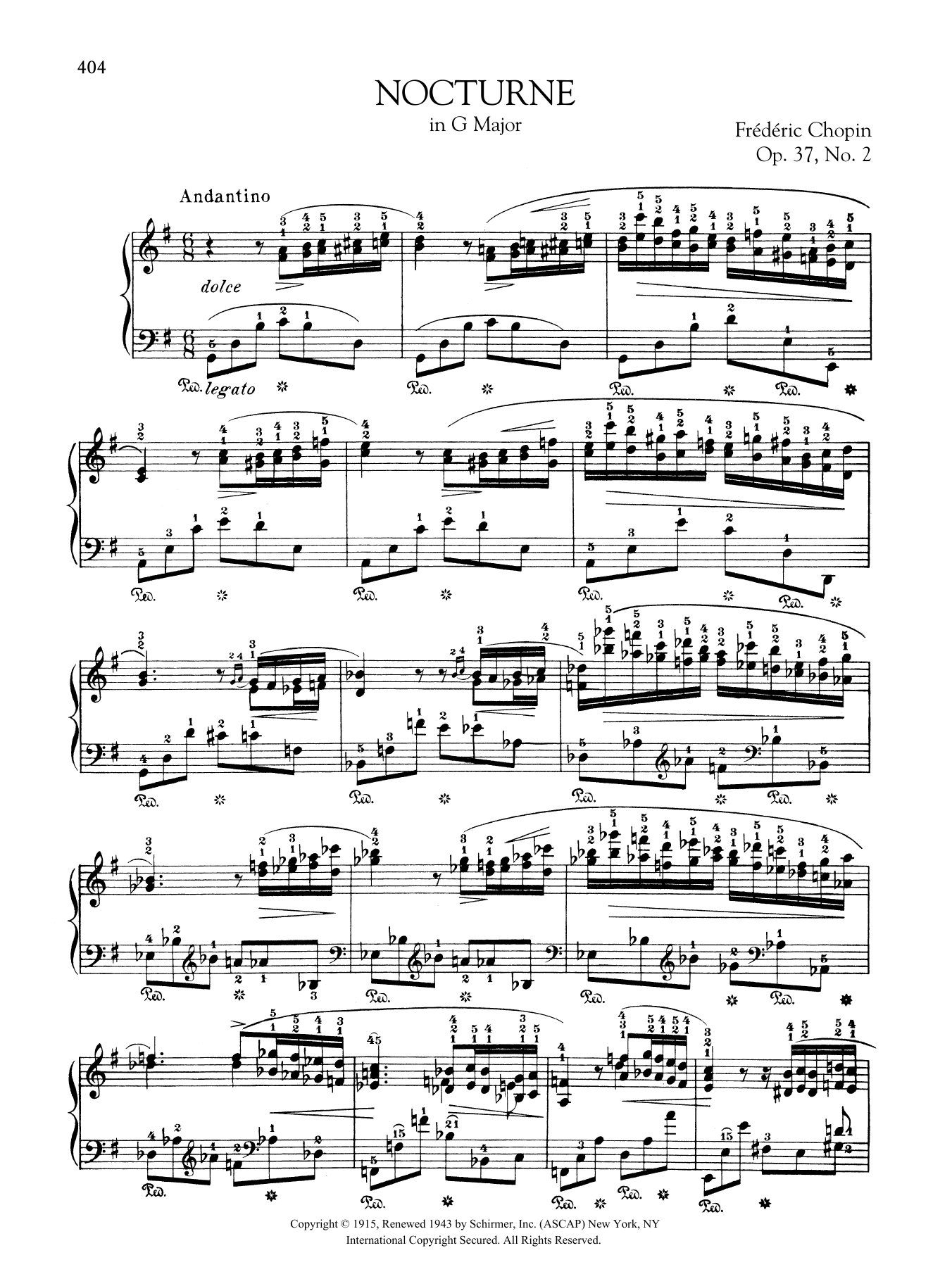 Download Frédéric Chopin Nocturne in G Major, Op. 37, No. 2 Sheet Music and learn how to play Piano Solo PDF digital score in minutes