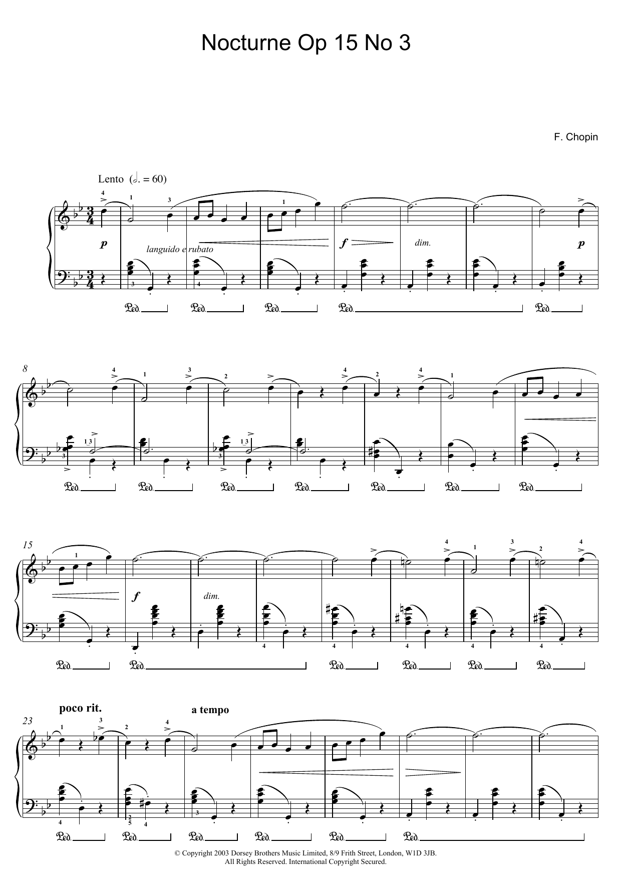 Download Frederic Chopin Nocturne Op 15 No 3 Sheet Music and learn how to play Piano PDF digital score in minutes