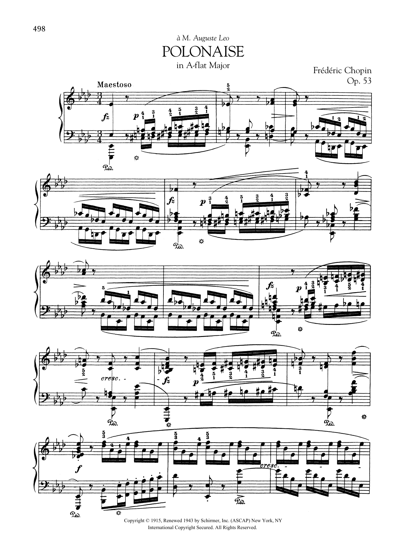 Download Frédéric Chopin Polonaise in A-flat Major, Op. 53 Sheet Music and learn how to play Piano Solo PDF digital score in minutes