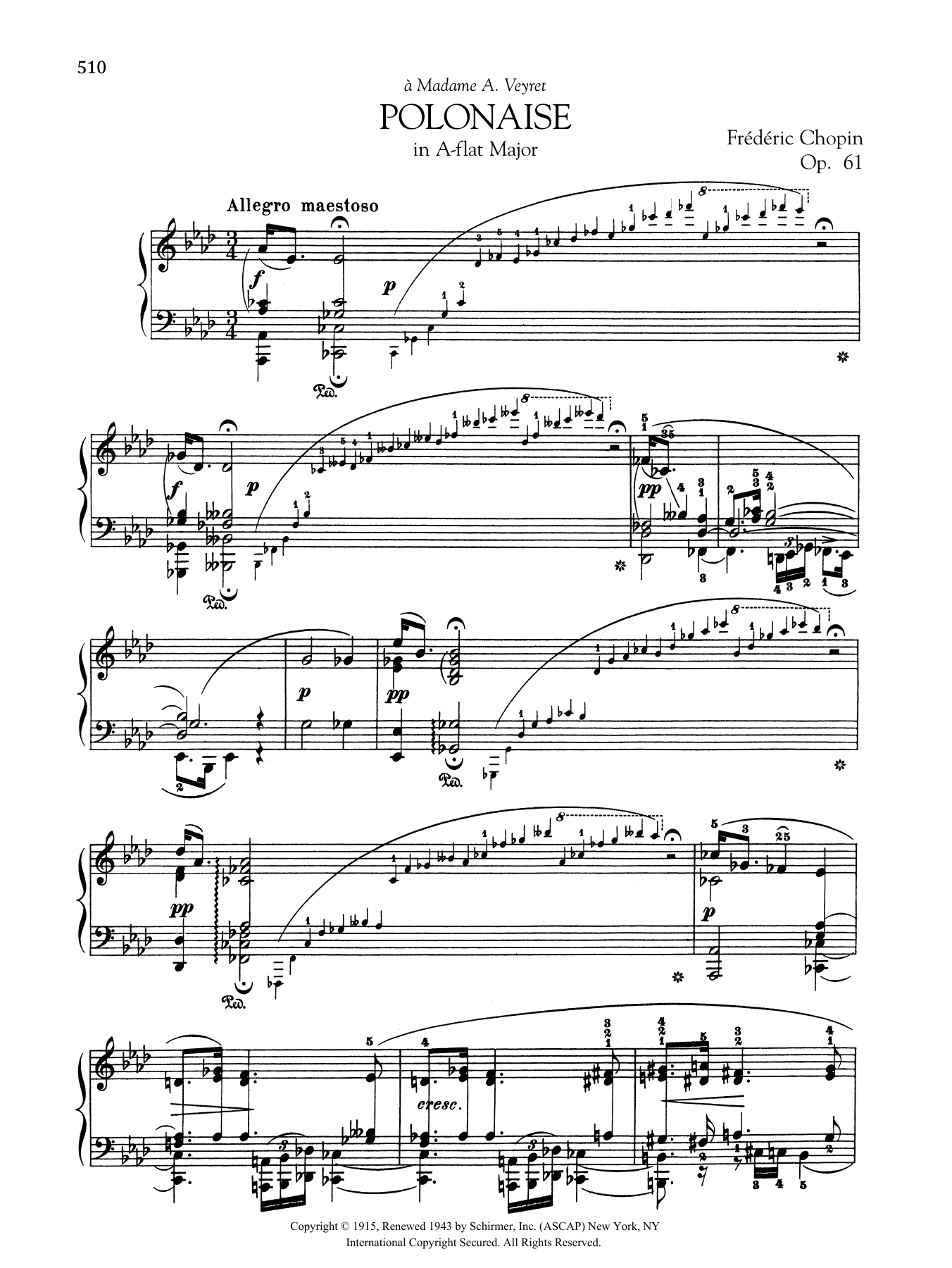 Download Frédéric Chopin Polonaise in A-flat Major, Op. 61 Sheet Music and learn how to play Piano Solo PDF digital score in minutes