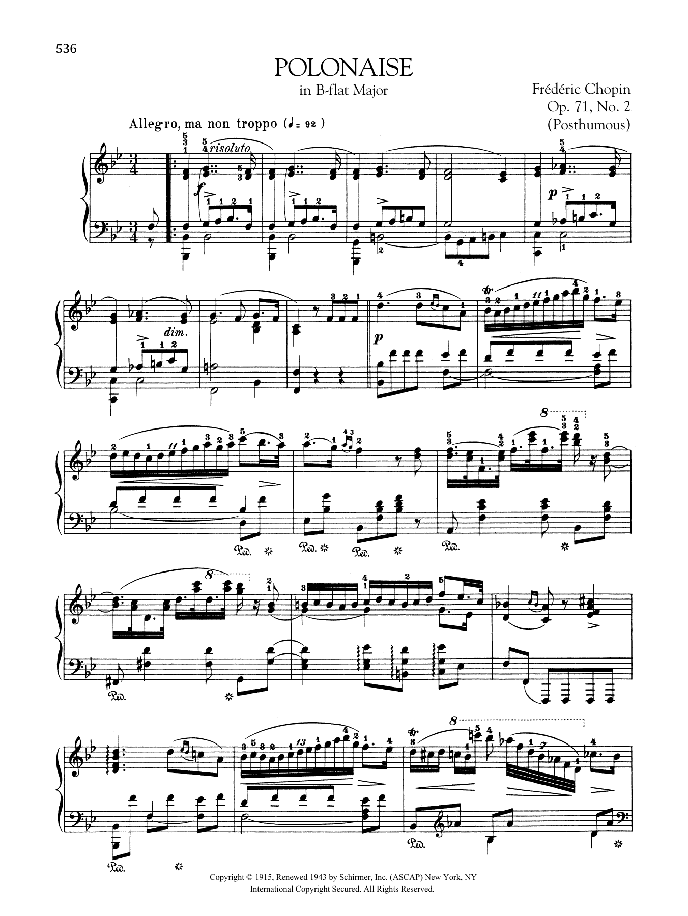 Download Frédéric Chopin Polonaise in B-flat Major, Op. 71, No. 2 (Posthumous) Sheet Music and learn how to play Piano Solo PDF digital score in minutes