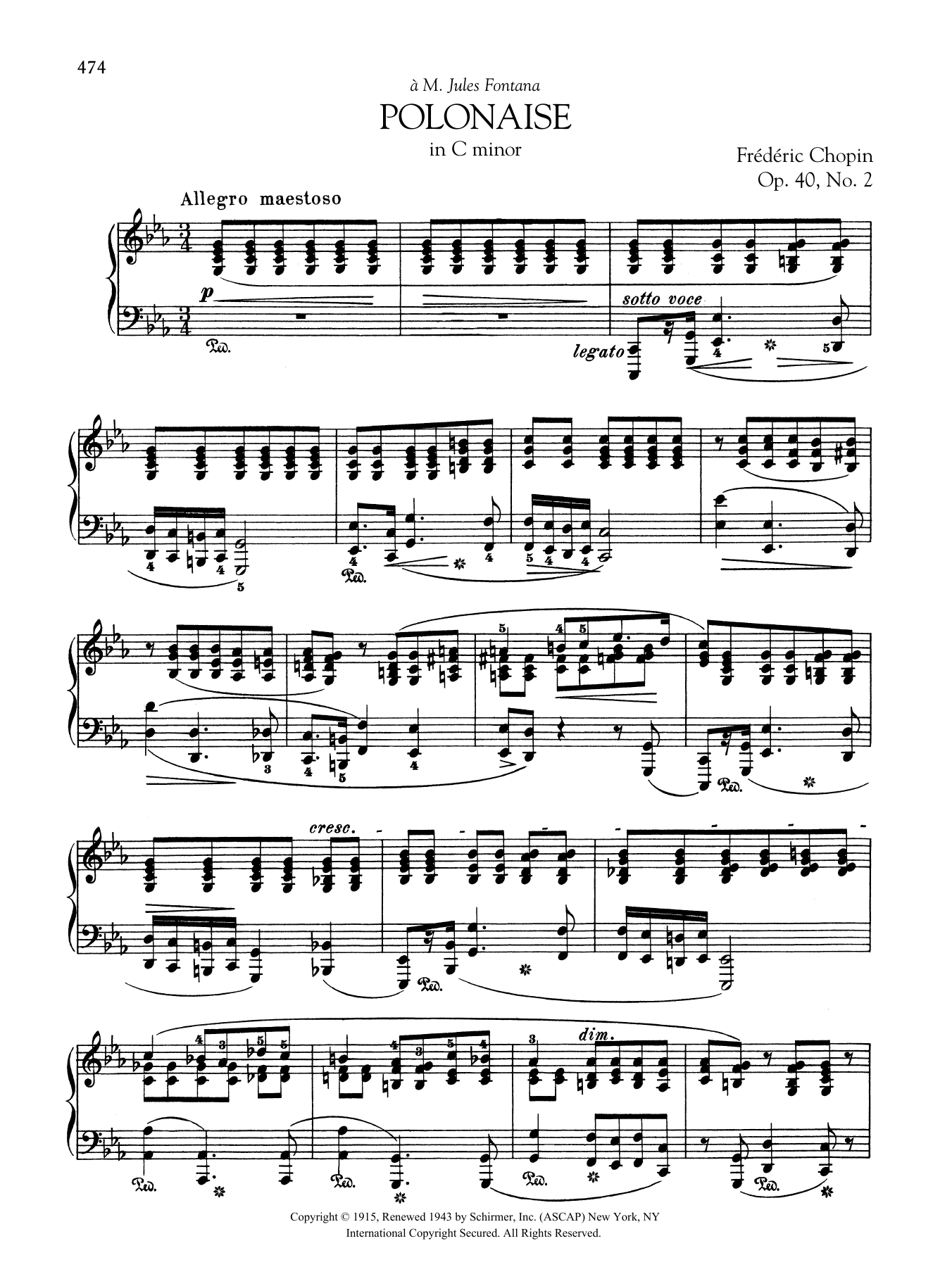 Download Frédéric Chopin Polonaise in C minor, Op. 40, No. 2 Sheet Music and learn how to play Piano Solo PDF digital score in minutes