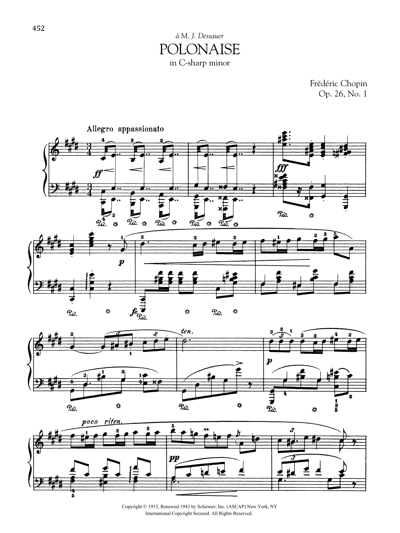 Download Frédéric Chopin Polonaise in C-sharp minor, Op. 26, No. 1 Sheet Music and learn how to play Piano Solo PDF digital score in minutes