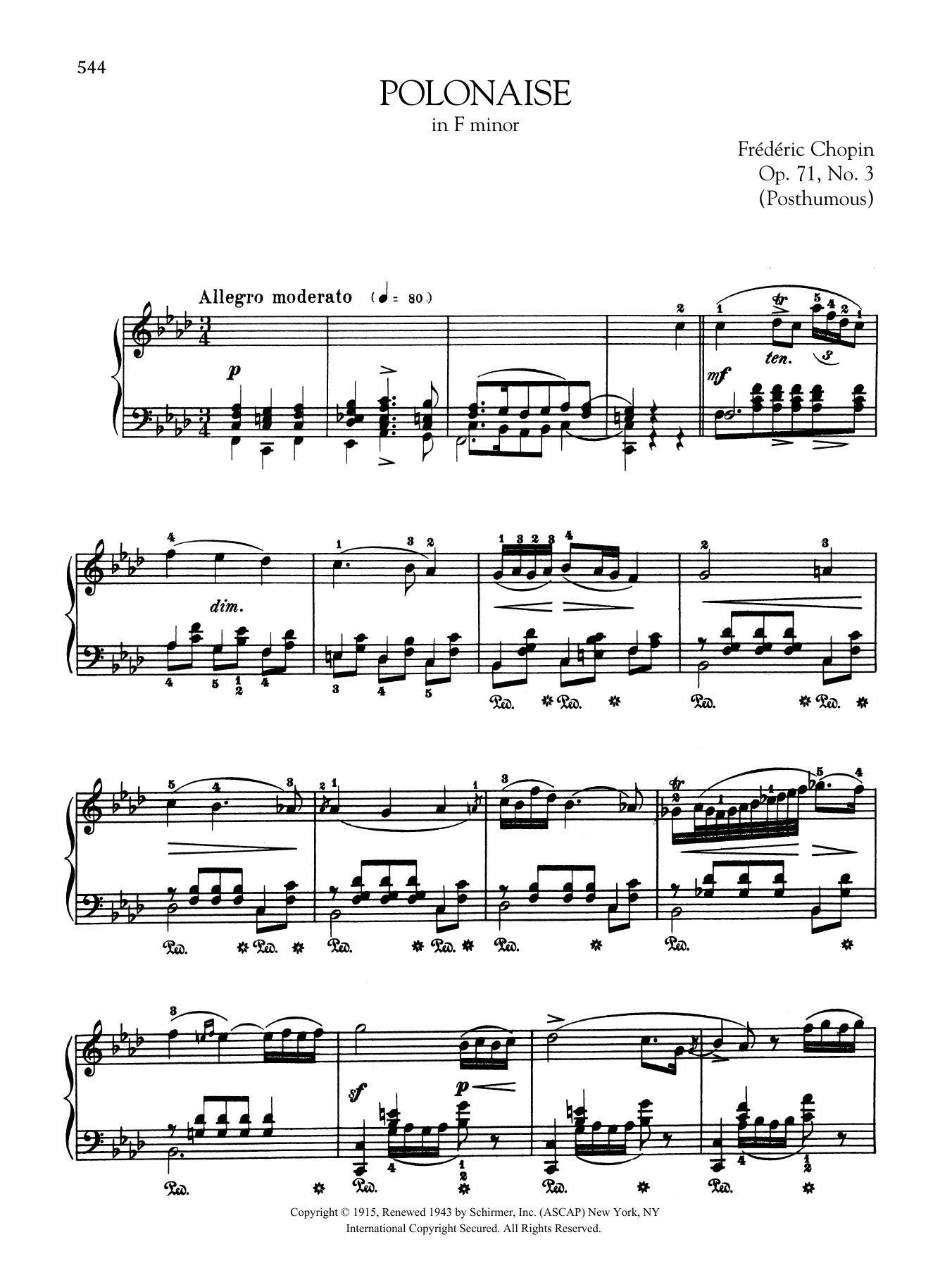 Download Frédéric Chopin Polonaise in F minor, Op. 71, No. 3 (Posthumous) Sheet Music and learn how to play Piano Solo PDF digital score in minutes