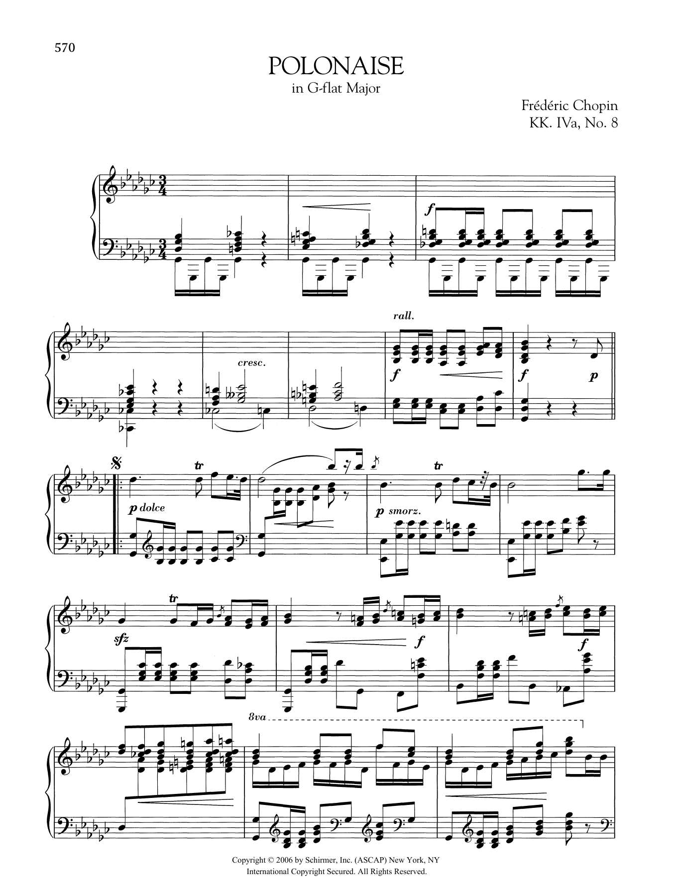 Download Frédéric Chopin Polonaise in G-flat Major, KK. IVa, No. 8 Sheet Music and learn how to play Piano Solo PDF digital score in minutes