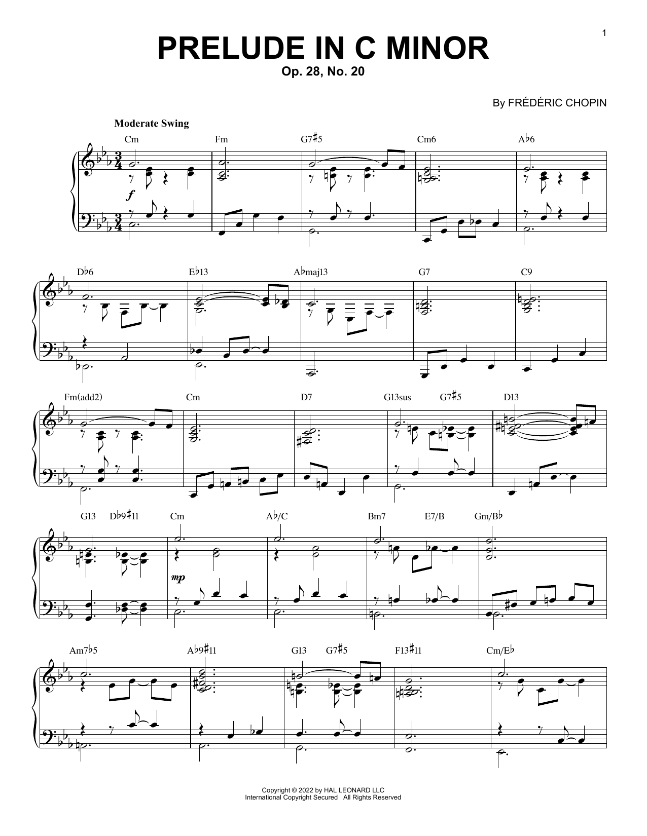 Download Frederic Chopin Prelude In C Minor, Op. 28, No. 20 [Jazz version] (arr. Brent Edstrom) Sheet Music and learn how to play Piano Solo PDF digital score in minutes