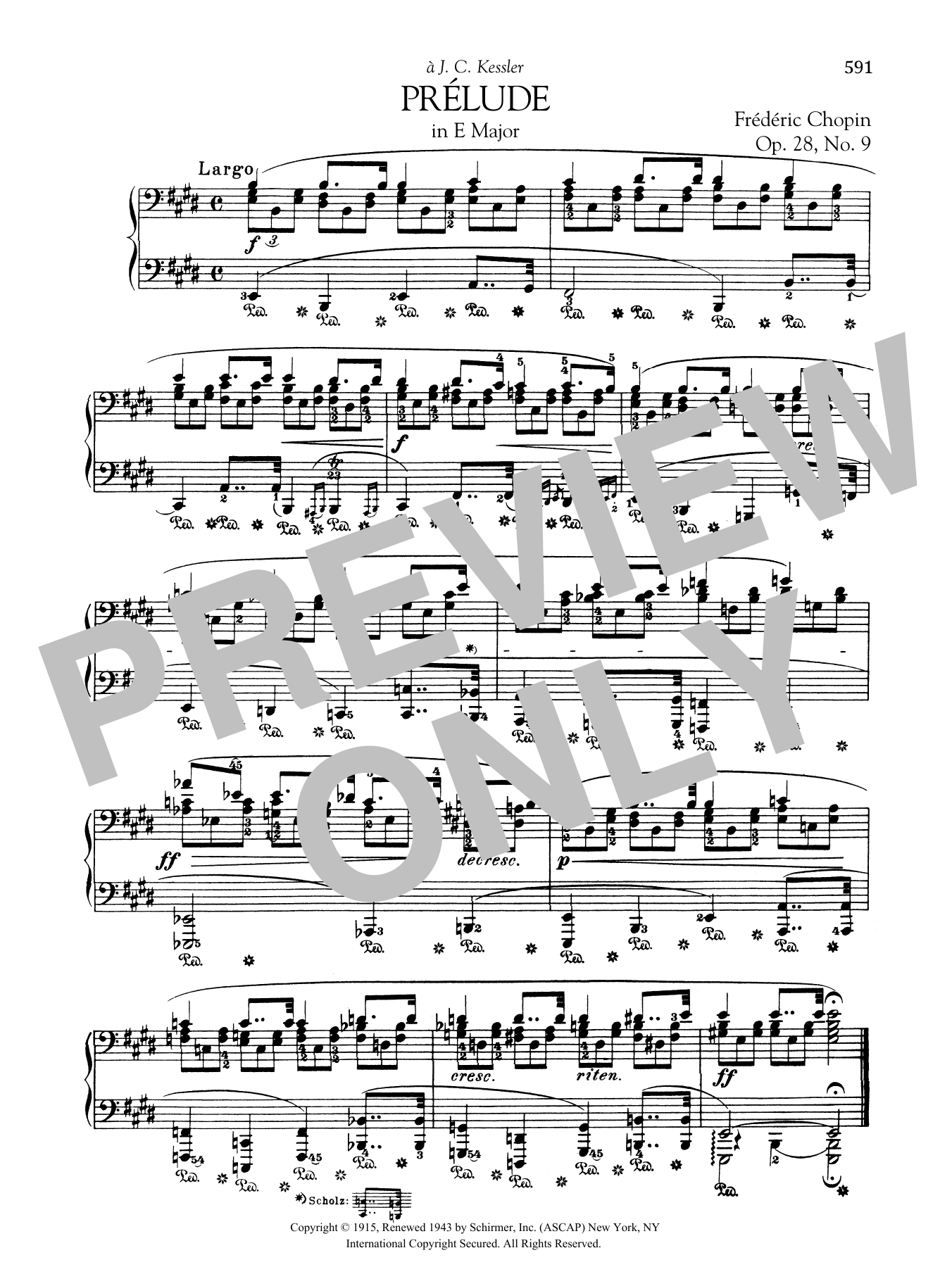 Download Frédéric Chopin Prélude in E Major, Op. 28, No. 9 Sheet Music and learn how to play Piano Solo PDF digital score in minutes