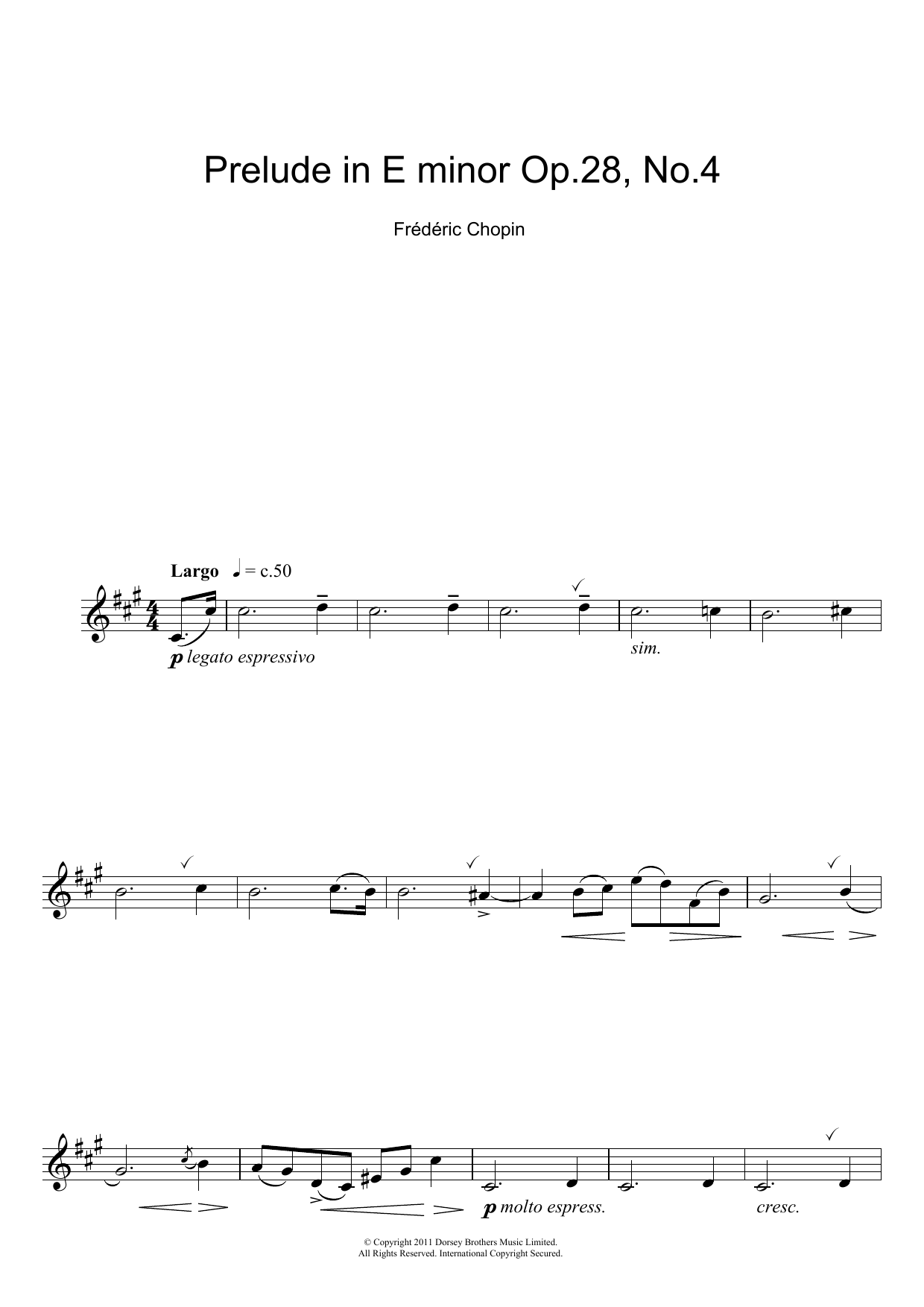 Download Frederic Chopin Prelude in E Minor, Op.28, No.4 Sheet Music and learn how to play Beginner Piano PDF digital score in minutes