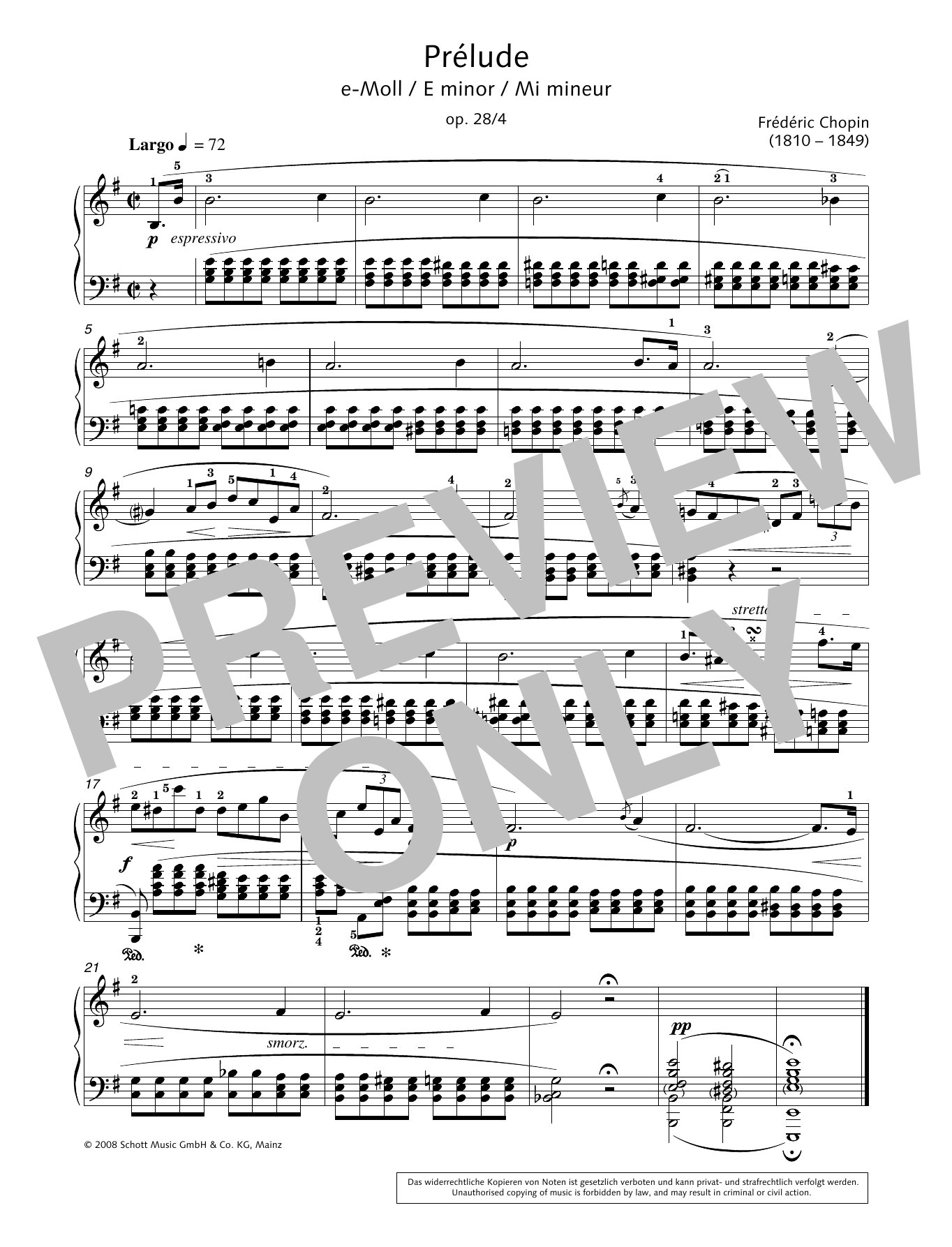 Download Frédéric Chopin Prelude in E Minor Sheet Music and learn how to play Piano Solo PDF digital score in minutes