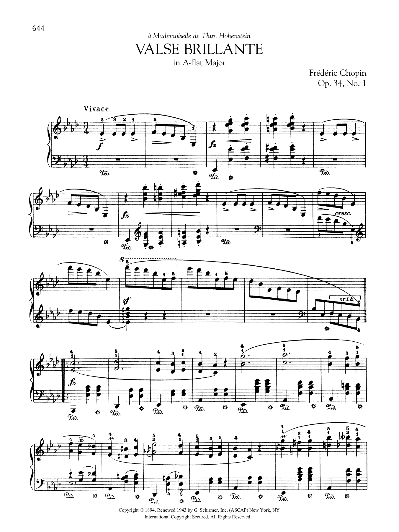 Download Frédéric Chopin Valse brillante in A-flat Major, Op. 34, No. 1 Sheet Music and learn how to play Piano Solo PDF digital score in minutes