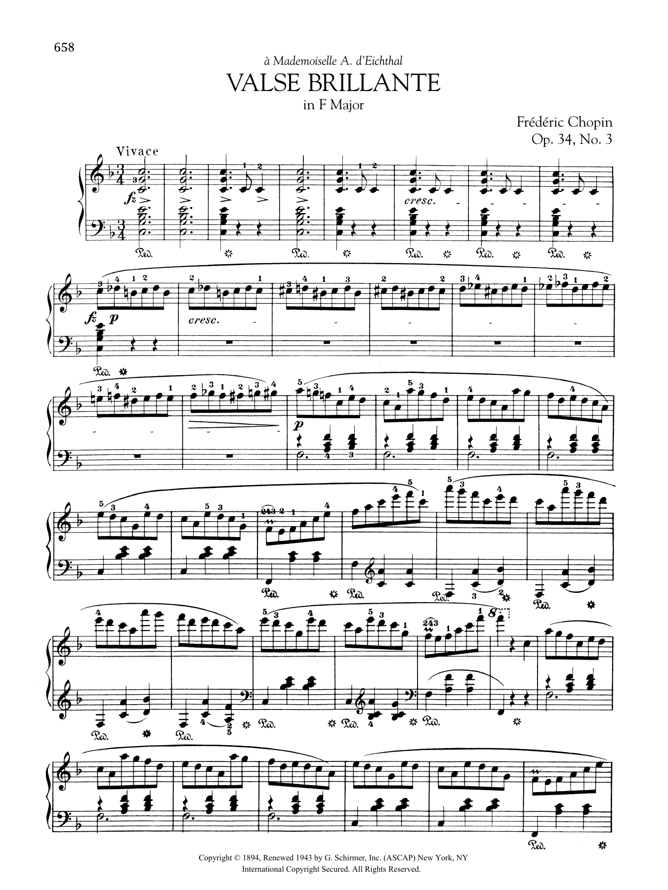 Download Frédéric Chopin Valse brillante in F Major, Op. 34, No. 3 Sheet Music and learn how to play Piano Solo PDF digital score in minutes