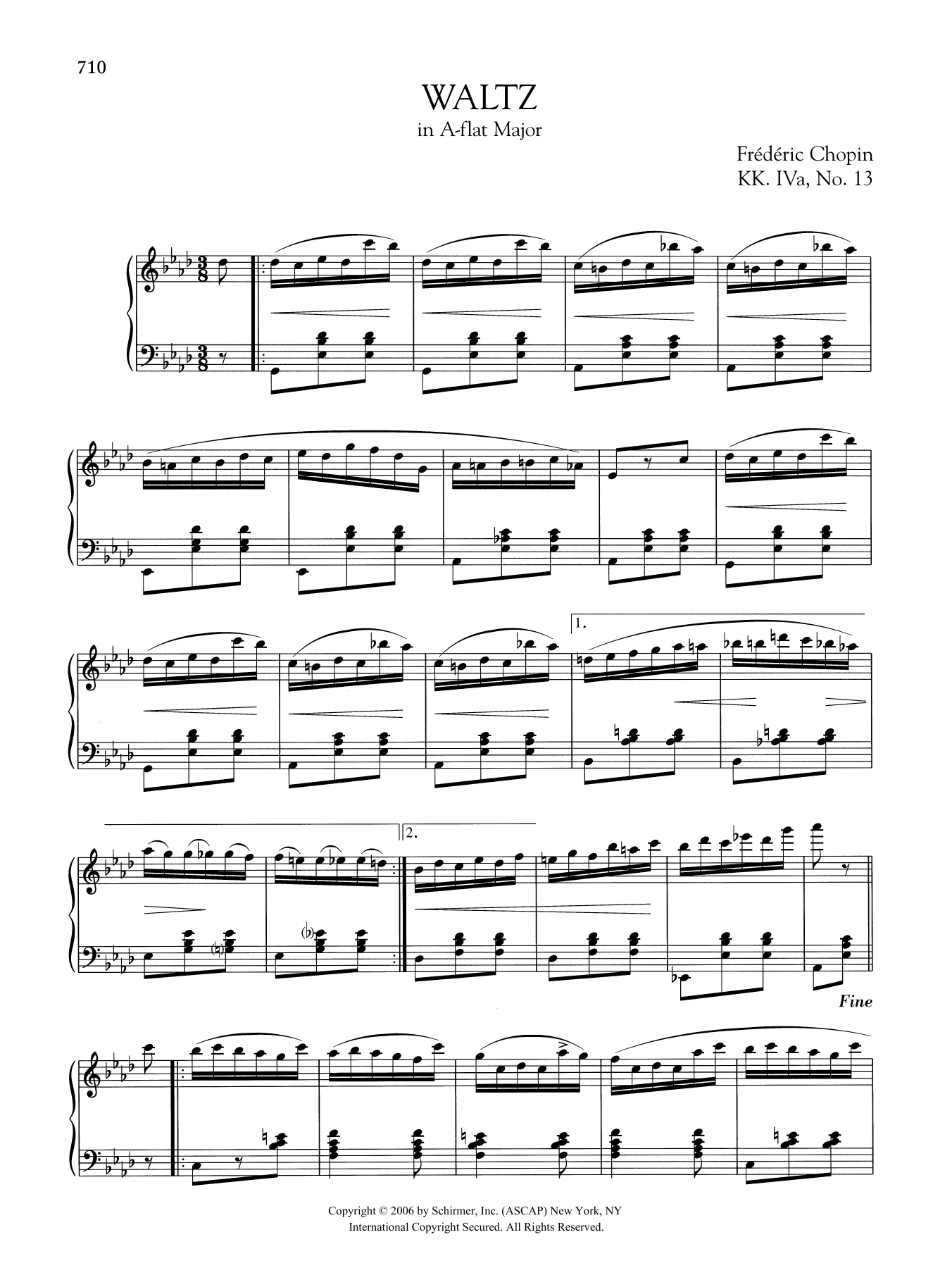 Download Frédéric Chopin Waltz in A-flat Major, KK. IVa, No. 13 Sheet Music and learn how to play Piano Solo PDF digital score in minutes