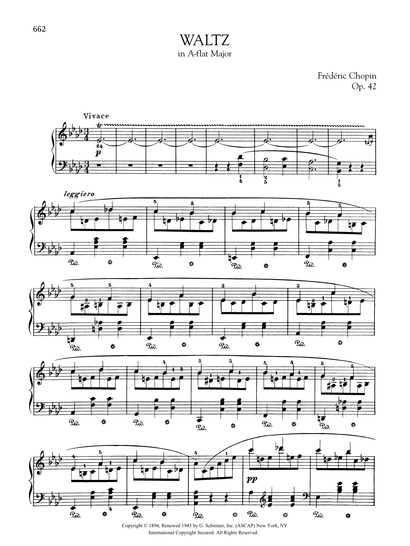 Download Frédéric Chopin Waltz in A-flat Major, Op. 42 Sheet Music and learn how to play Piano Solo PDF digital score in minutes