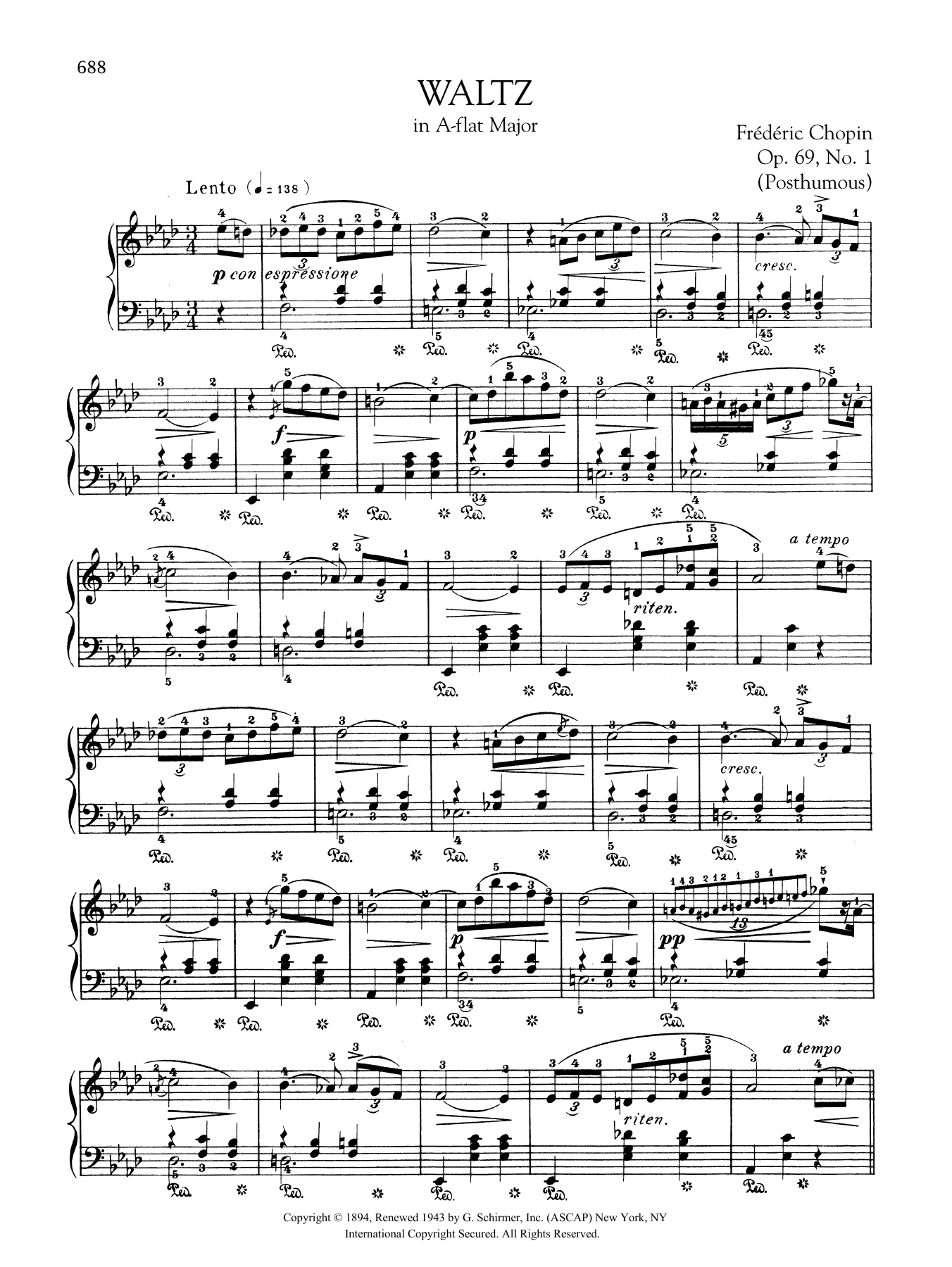 Download Frédéric Chopin Waltz in A-flat Major, Op. 69, No. 1 (Posthumous) Sheet Music and learn how to play Piano Solo PDF digital score in minutes