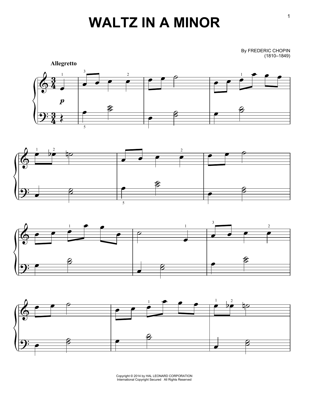 Download Frederic Chopin Waltz In A Minor Sheet Music and learn how to play Easy Piano PDF digital score in minutes