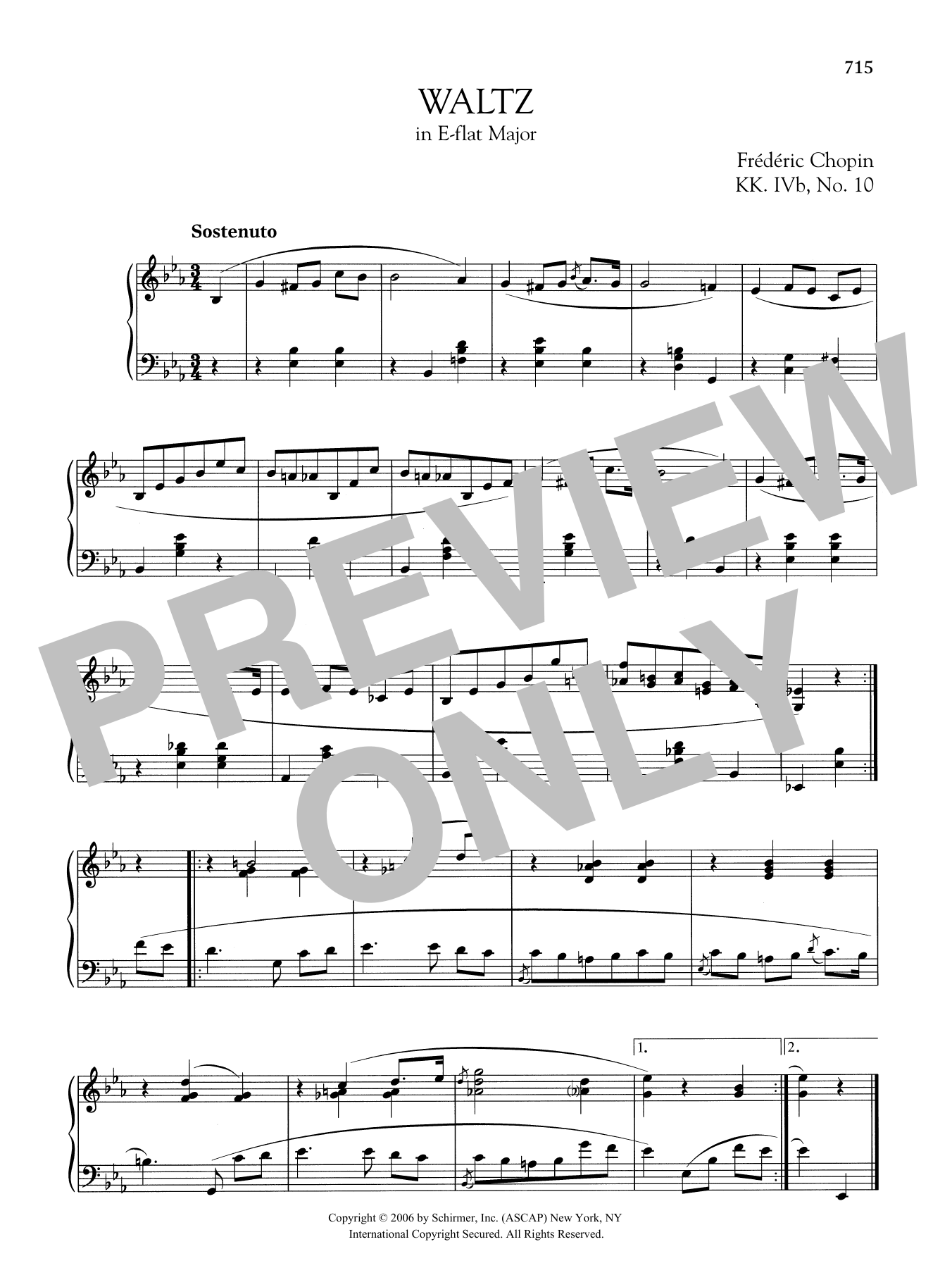 Download Frédéric Chopin Waltz in E-flat Major, KK. IVb, No. 10 Sheet Music and learn how to play Piano Solo PDF digital score in minutes