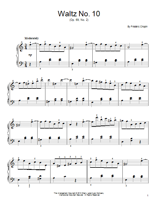 Download Frederic Chopin Waltz No. 10, Op. 69, No. 2 Sheet Music and learn how to play Easy Piano PDF digital score in minutes