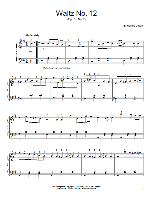 Download Frederic Chopin Waltz No. 12, Op. 70, No. 2 Sheet Music and learn how to play Easy Piano PDF digital score in minutes