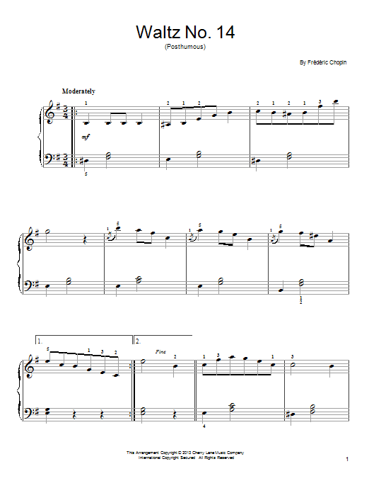 Download Frederic Chopin Waltz No. 14, Op. Posthumous, in E Minor Sheet Music and learn how to play Easy Piano PDF digital score in minutes