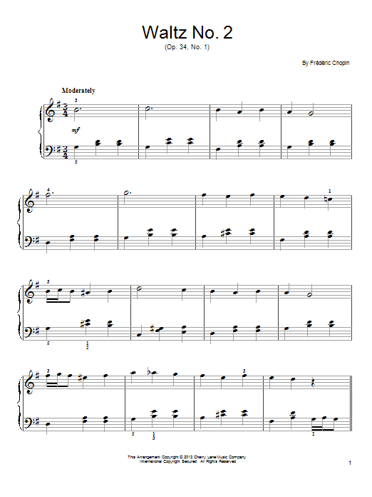 Download Frederic Chopin Waltz No. 2, Op. 34, No. 1 Sheet Music and learn how to play Easy Piano PDF digital score in minutes