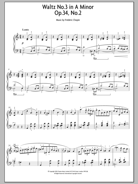 Download Frederic Chopin Waltz No.3 In A Minor, Op.34, No.2 Sheet Music and learn how to play Piano PDF digital score in minutes