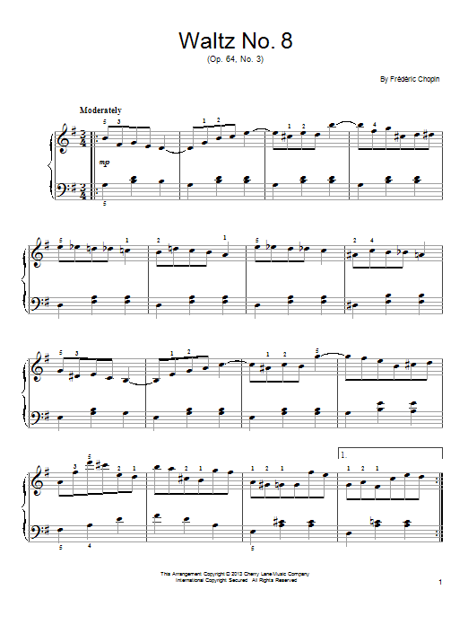 Download Frederic Chopin Waltz No. 8, Op. 64, No. 3 Sheet Music and learn how to play Easy Piano PDF digital score in minutes