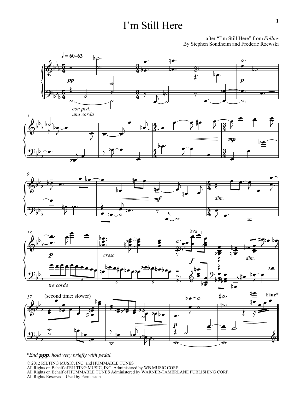 Download Frederic Rzewski I'm Still Here Sheet Music and learn how to play Piano PDF digital score in minutes