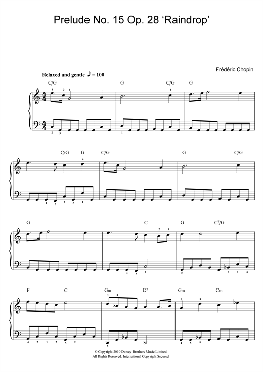 Download Frederic Chopin Prelude No.15, Op.28 'Raindrop' Sheet Music and learn how to play Beginner Piano PDF digital score in minutes