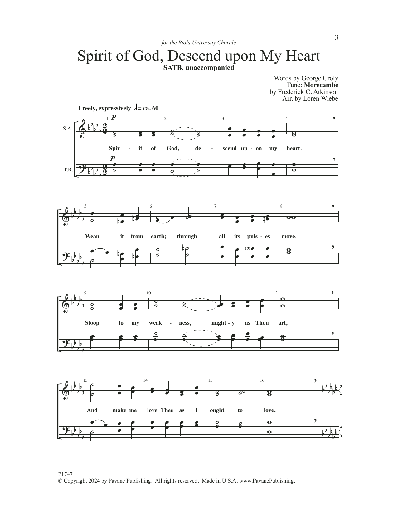 Download FREDERICK C. ATKINSON Spirit of God, Descend upon My Heart (arr. Loren Wiebe) Sheet Music and learn how to play SATB Choir PDF digital score in minutes