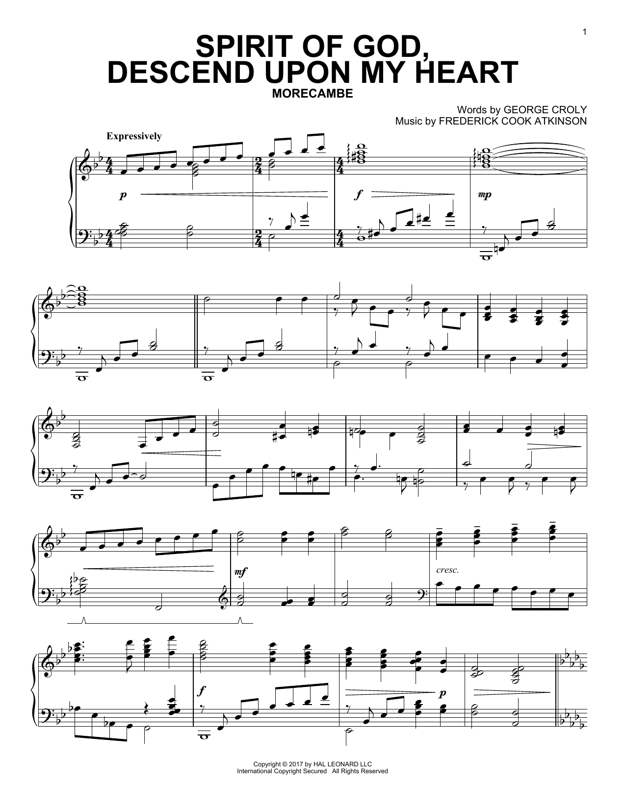 Download Frederick Cook Atkinson Spirit Of God, Descend Upon My Heart Sheet Music and learn how to play Piano PDF digital score in minutes