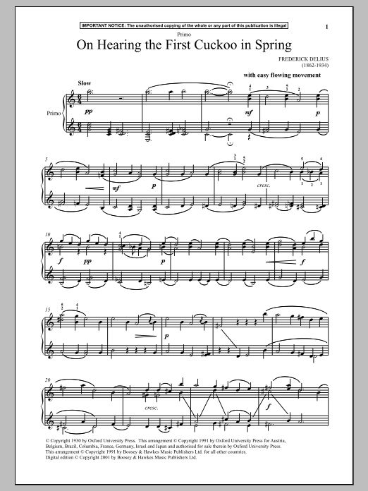 Download Frederick Delius On Hearing The First Cuckoo In Spring Sheet Music and learn how to play Piano Duet PDF digital score in minutes