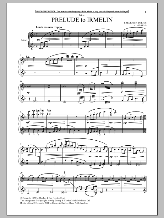 Download Frederick Delius Prelude To Irmelin Sheet Music and learn how to play Piano Duet PDF digital score in minutes