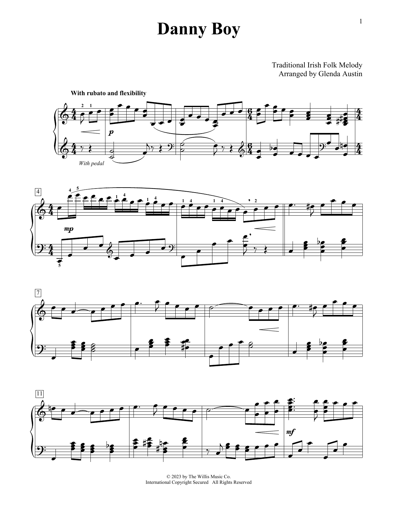 Download Frederick Edward Weatherly Danny Boy (arr. Glenda Austin) Sheet Music and learn how to play Educational Piano PDF digital score in minutes