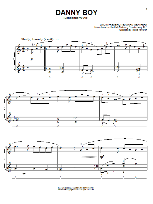 Download Frederick Edward Weatherly Danny Boy Sheet Music and learn how to play Easy Piano PDF digital score in minutes
