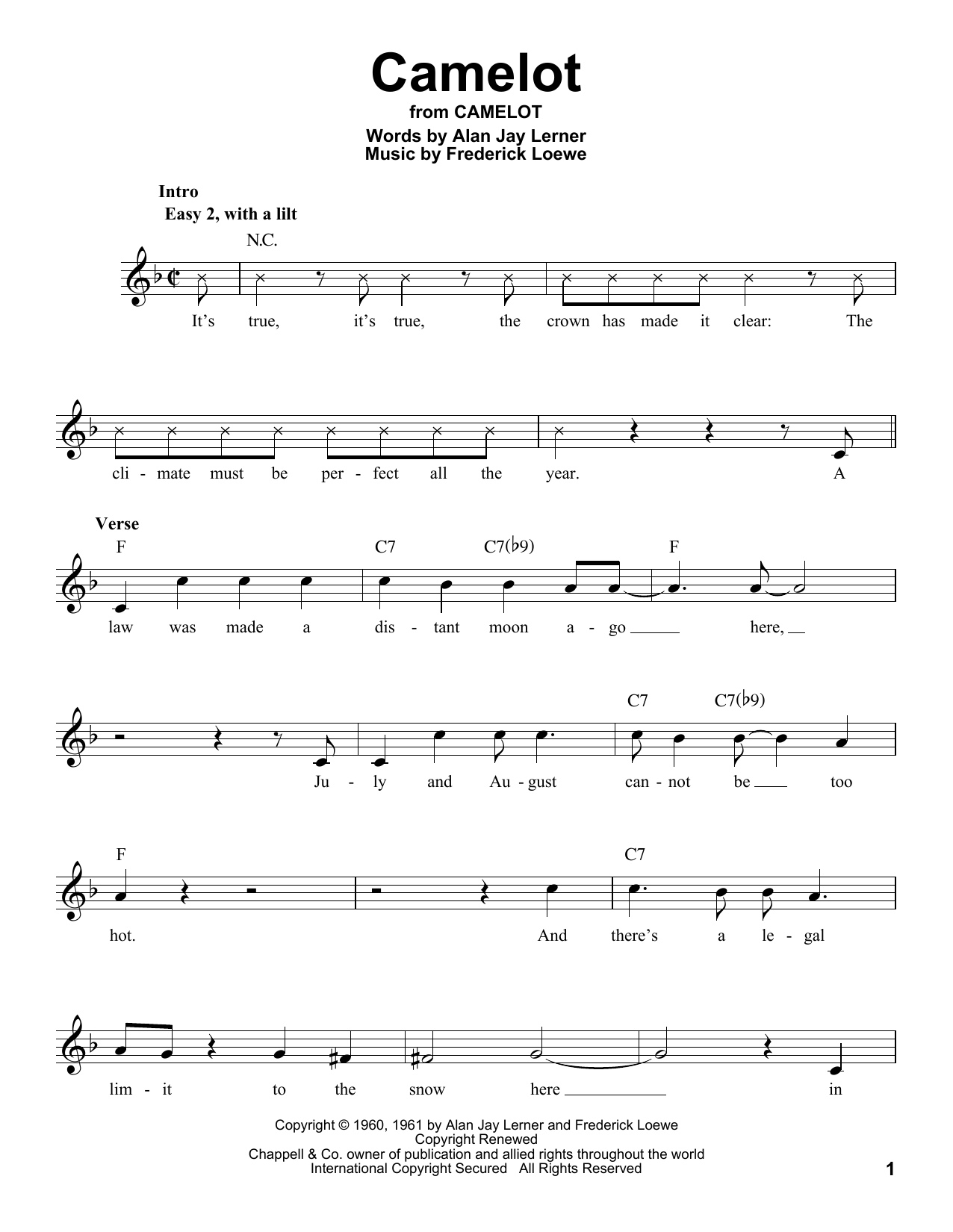 Download Frederick Loewe Camelot Sheet Music and learn how to play Voice PDF digital score in minutes