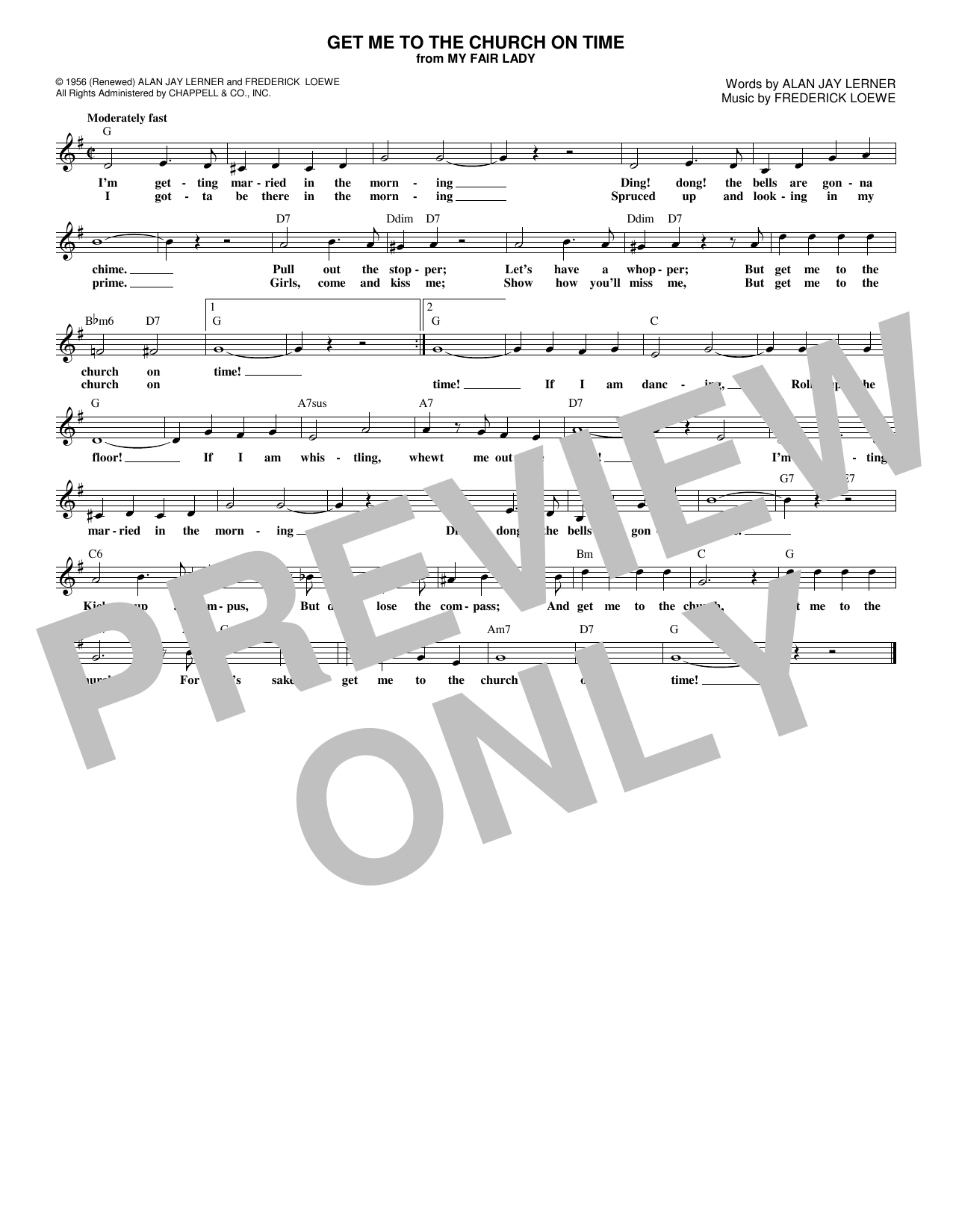 Download Frederick Loewe Get Me To The Church On Time Sheet Music and learn how to play Voice PDF digital score in minutes