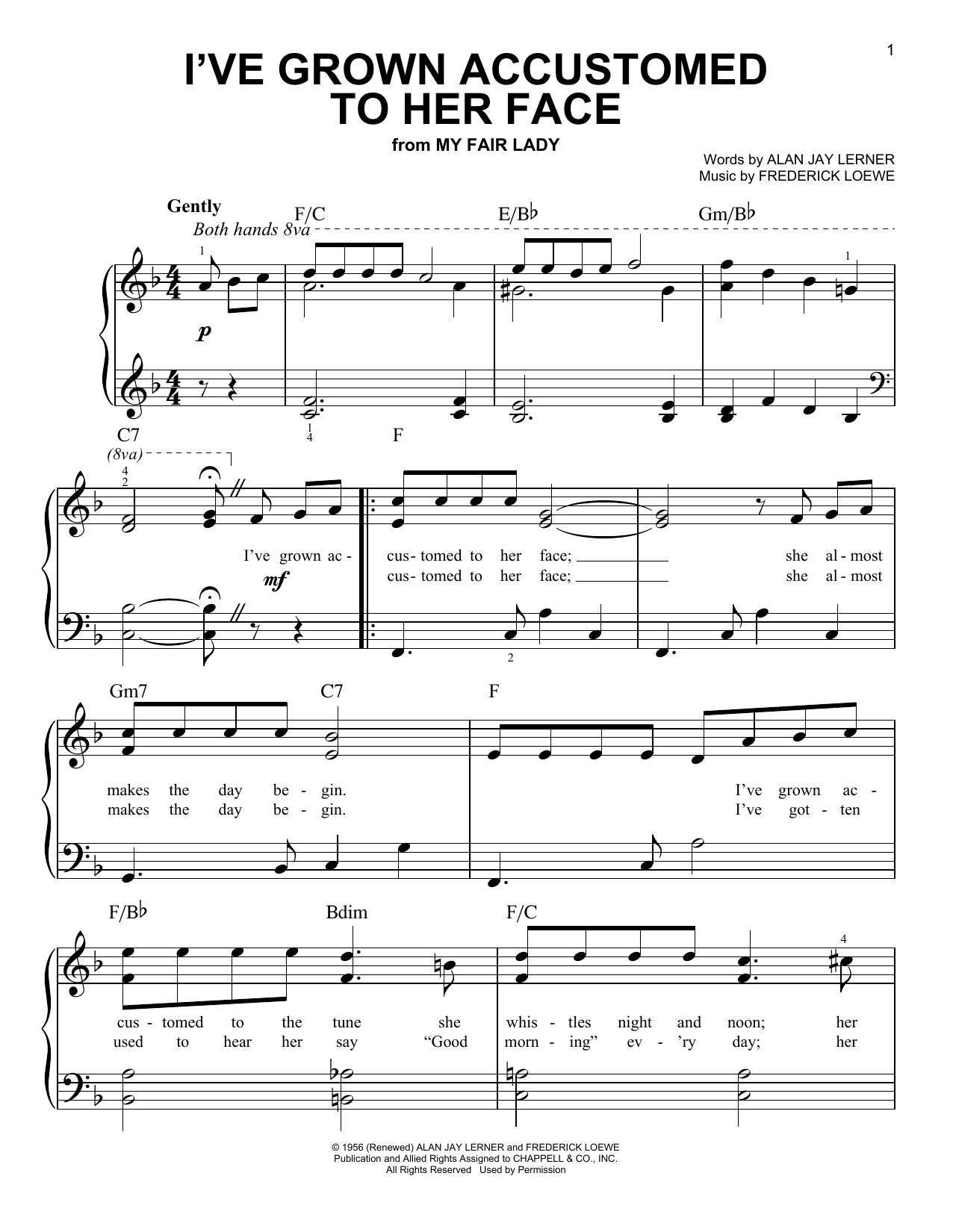 Download Frederick Loewe I've Grown Accustomed To Her Face Sheet Music and learn how to play Melody Line, Lyrics & Chords PDF digital score in minutes