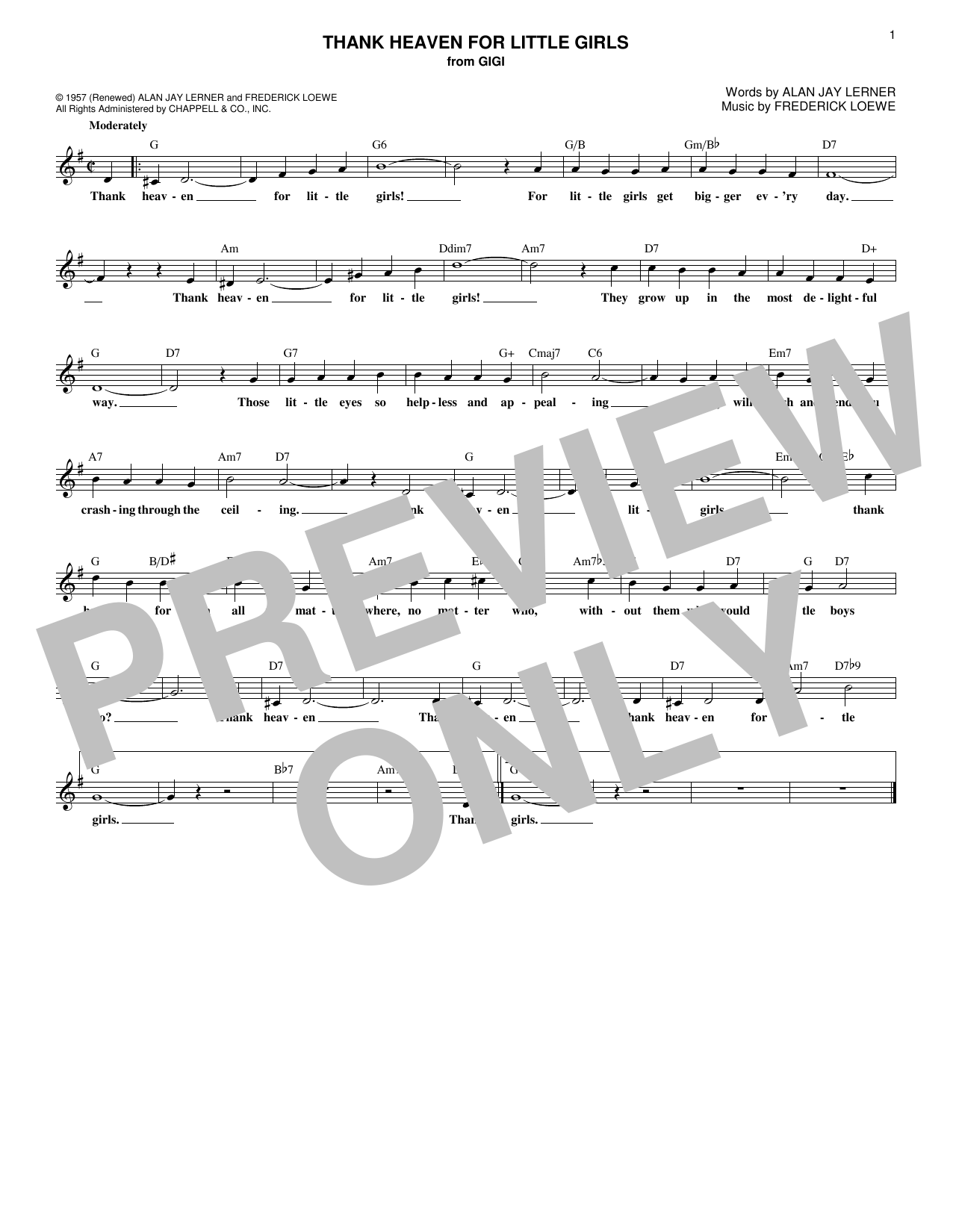 Download Frederick Loewe Thank Heaven For Little Girls Sheet Music and learn how to play Melody Line, Lyrics & Chords PDF digital score in minutes