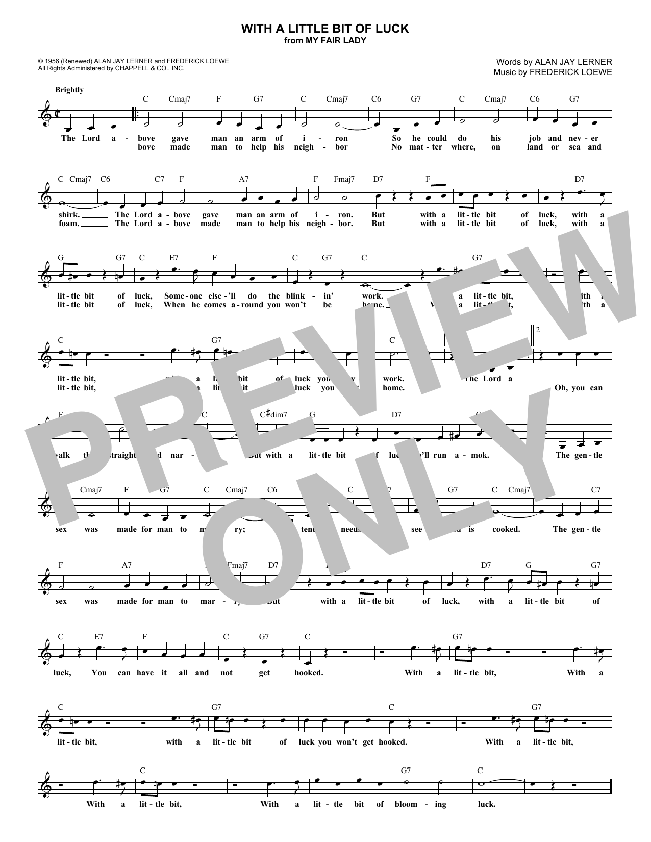 Download Frederick Loewe With A Little Bit Of Luck Sheet Music and learn how to play Melody Line, Lyrics & Chords PDF digital score in minutes