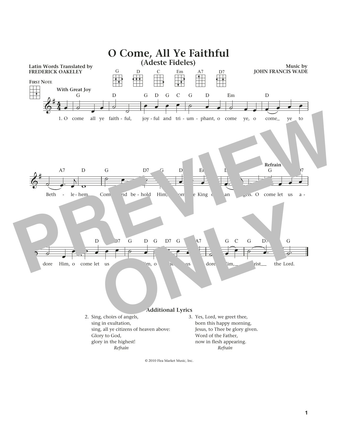 Download Frederick Oakeley (English) O Come, All Ye Faithful Sheet Music and learn how to play Ukulele PDF digital score in minutes