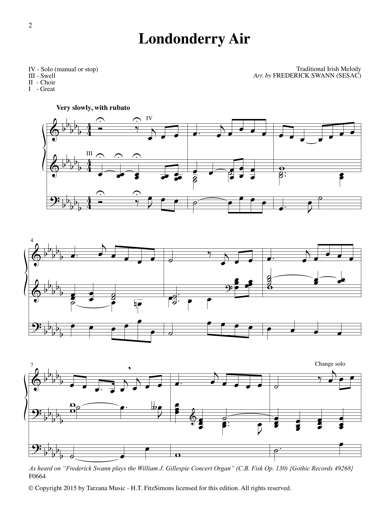 Download Frederick Swann Improvisation on Londonderry Air Sheet Music and learn how to play Organ PDF digital score in minutes