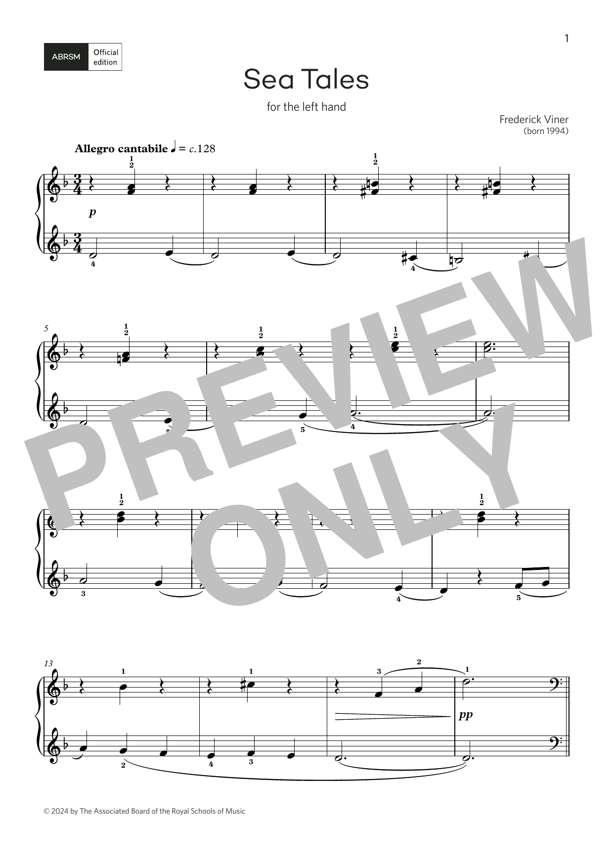 Download Frederick Viner Sea Tales: for left hand only (Grade 2, list C, from the ABRSM Piano Syllabus 2 Sheet Music and learn how to play Piano Solo PDF digital score in minutes