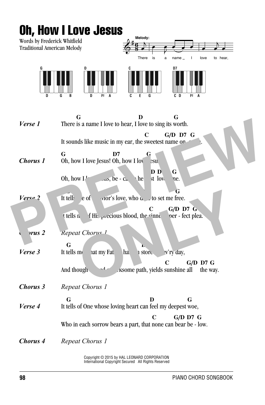 Download Traditional Oh, How I Love Jesus (O How I Love Jesus) Sheet Music and learn how to play Lyrics & Piano Chords PDF digital score in minutes